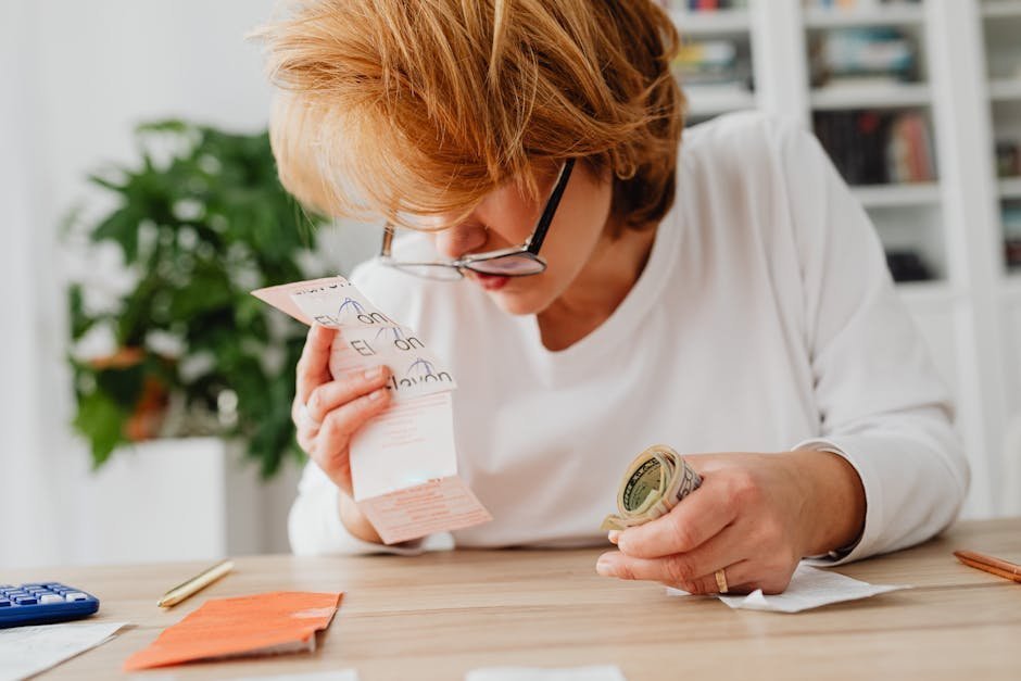 Adult woman reviewing finances at home with notebook and laptop, processing emotions about money trauma